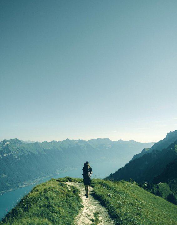 a tourist in the mountains