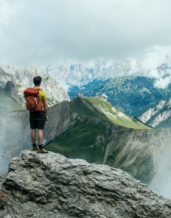 a tourist in the mountains